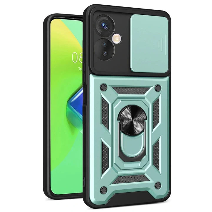 İnfinix Hot 30 4G Kılıf Pars Lens Yüzüklü Silikon - Yeşil