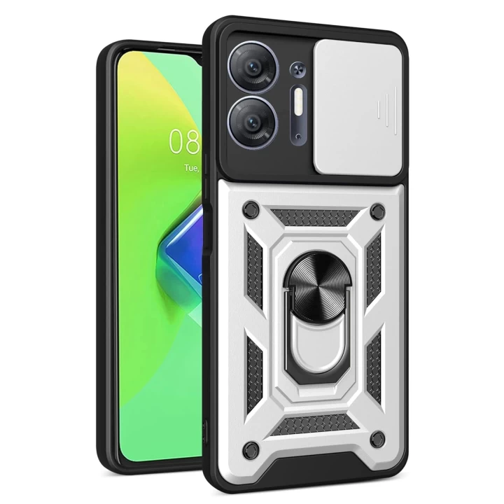 İnfinix Hot 30 5G Kılıf Pars Lens Yüzüklü Silikon - Gümüş