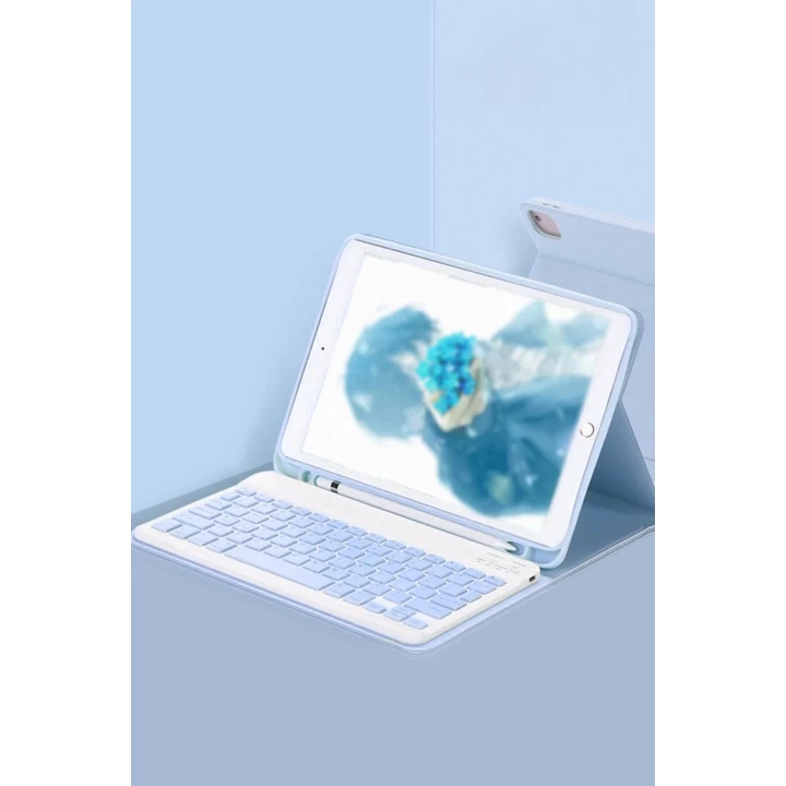 iPad 5 Air 9.7 Kılıf KC01 Smart Klavyeli Tablet Kılıfı - Mavi