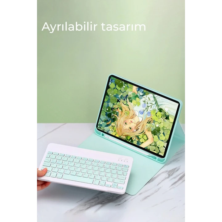 iPad 5 Air 9.7 Kılıf KC01 Smart Klavyeli Tablet Kılıfı - Mavi