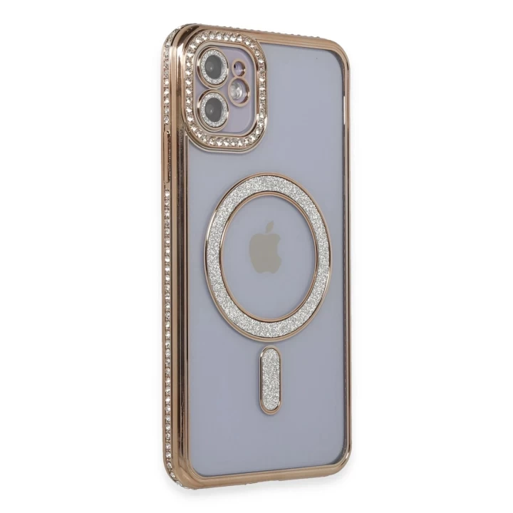 iPhone 11 Kılıf Joke Simli Magneticsafe Kılıf - Gold