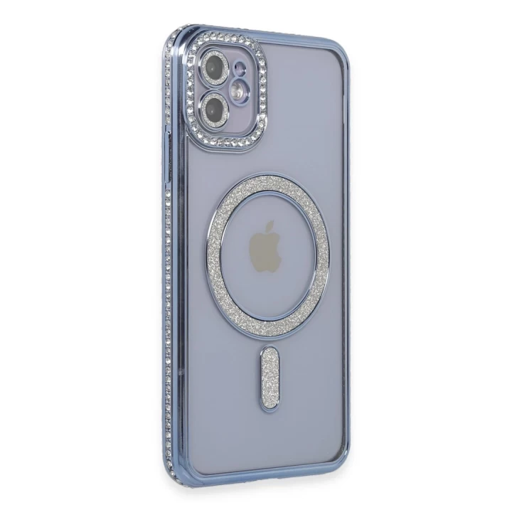 iPhone 11 Kılıf Joke Simli Magneticsafe Kılıf - Mavi