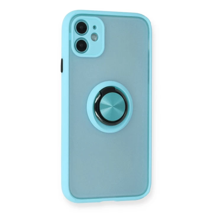 iPhone 11 Kılıf Montreal Yüzüklü Silikon Kapak - Buz Mavi