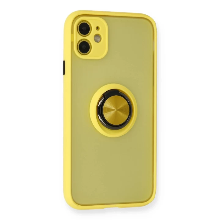 iPhone 11 Kılıf Montreal Yüzüklü Silikon Kapak - Sarı