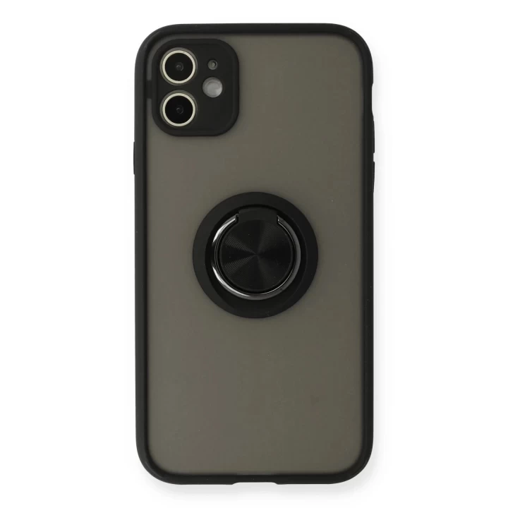 iPhone 11 Kılıf Montreal Yüzüklü Silikon Kapak - Siyah