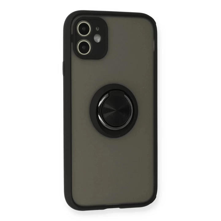 iPhone 11 Kılıf Montreal Yüzüklü Silikon Kapak - Siyah