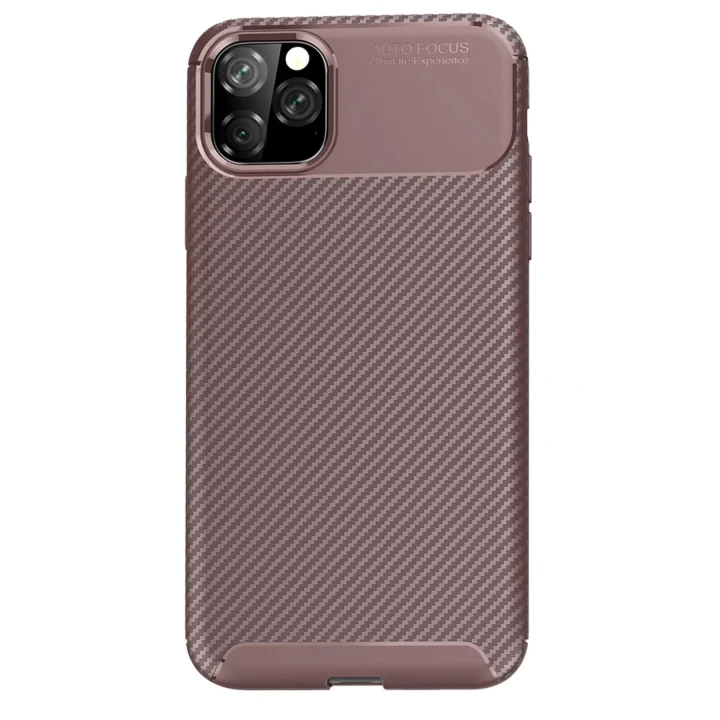 iPhone 11 Pro Kılıf Auto Focus Karbon Kapak - Kahverengi