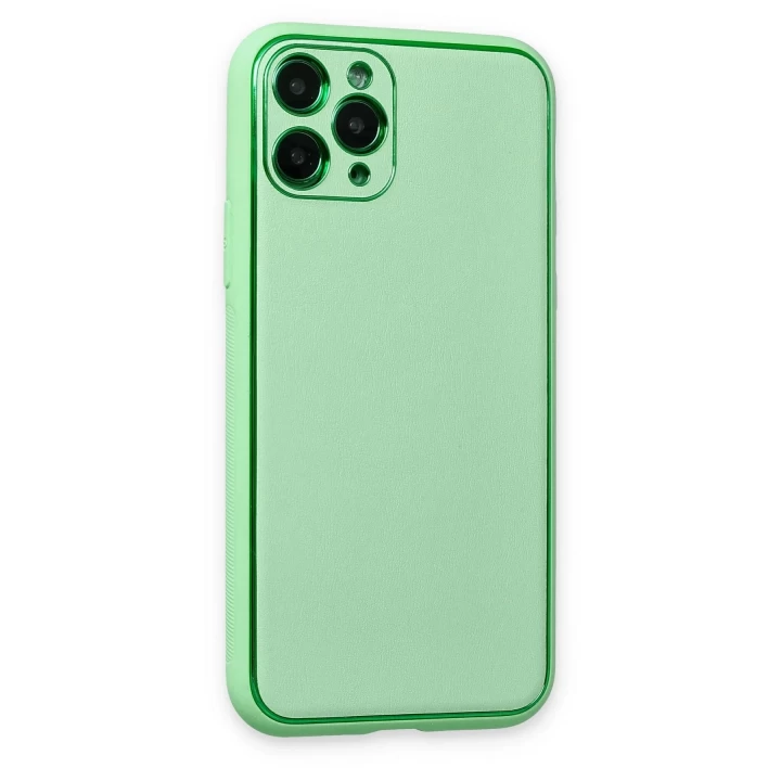 iPhone 11 Pro Kılıf Coco Deri Silikon Kapak - Açık Yeşil