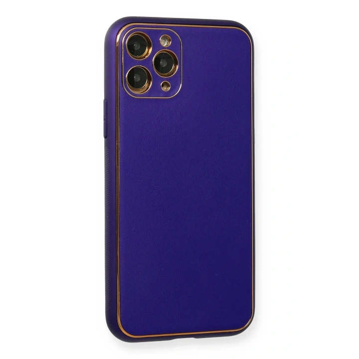 iPhone 11 Pro Kılıf Coco Deri Silikon Kapak - Mor