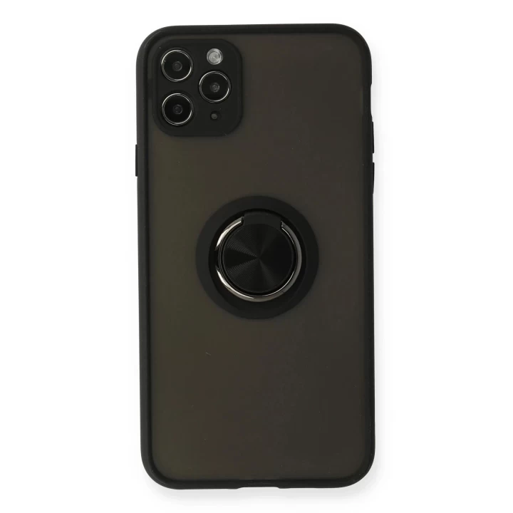 iPhone 11 Pro Kılıf Montreal Yüzüklü Silikon Kapak - Siyah
