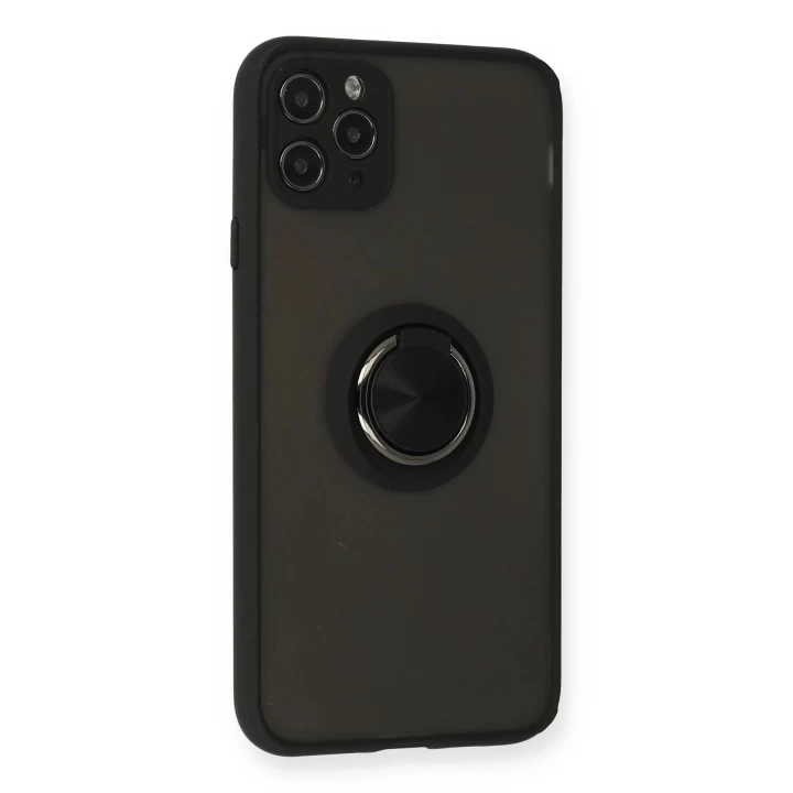 iPhone 11 Pro Kılıf Montreal Yüzüklü Silikon Kapak - Siyah