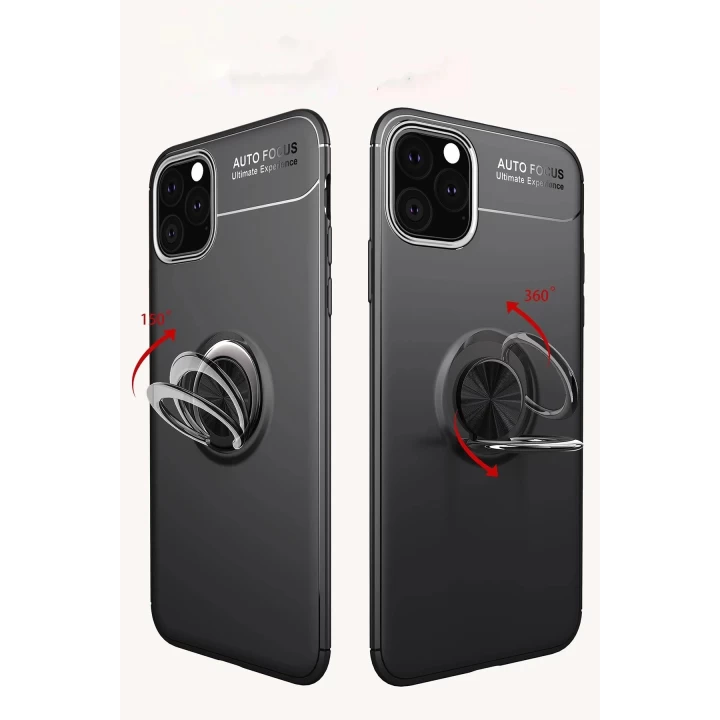 iPhone 11 Pro Kılıf Range Yüzüklü Silikon - Siyah-Mavi