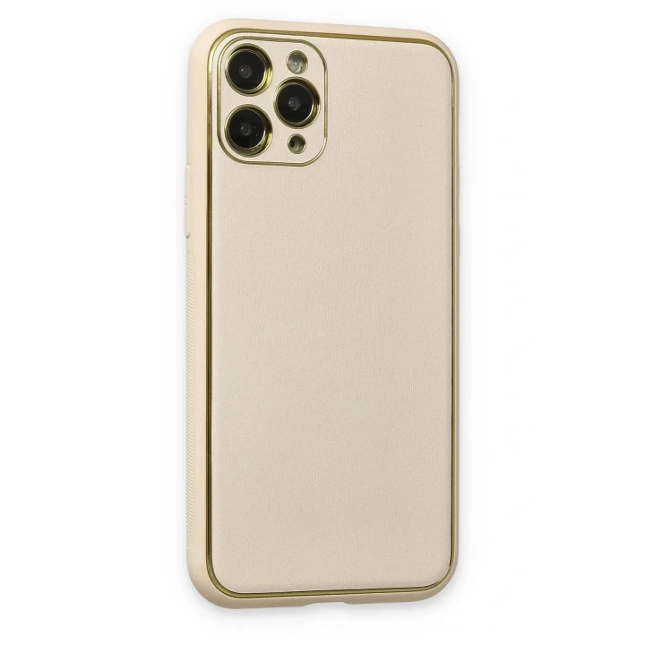 iPhone 11 Pro Max Kılıf Coco Deri Silikon Kapak - Beyaz