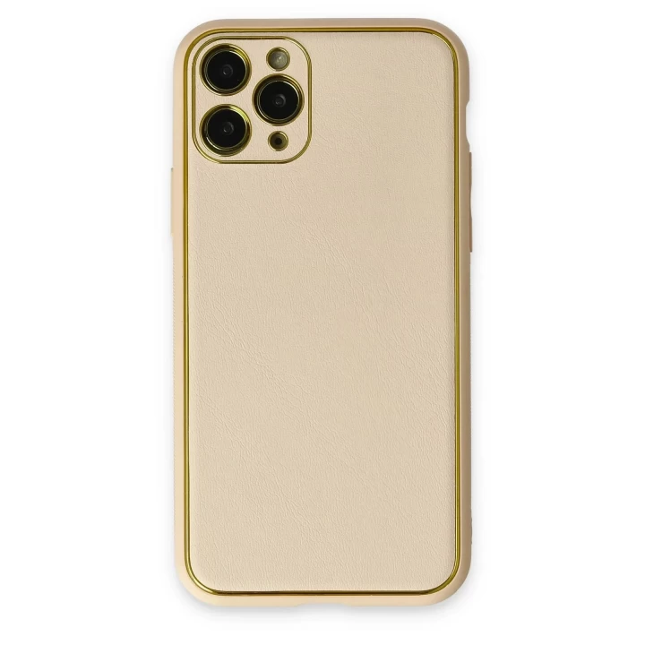 iPhone 11 Pro Max Kılıf Coco Deri Silikon Kapak - Gold