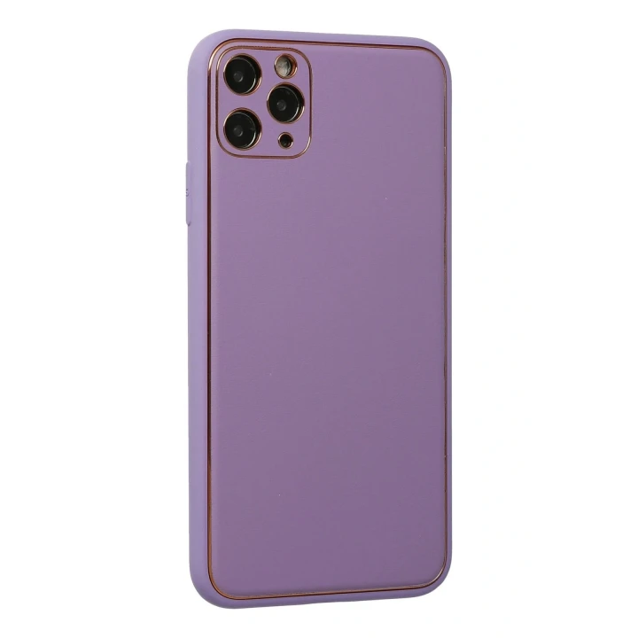 iPhone 11 Pro Max Kılıf Coco Deri Silikon Kapak - Lila