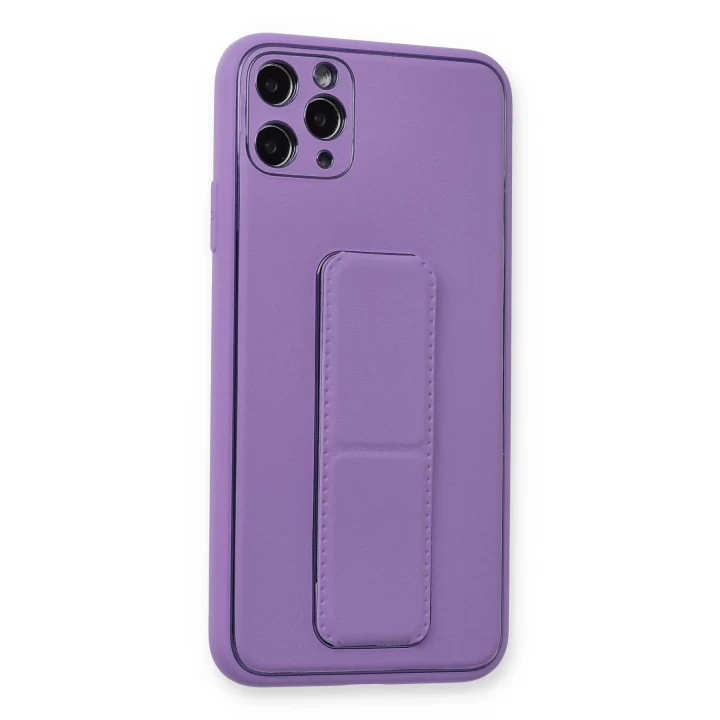 iPhone 11 Pro Max Kılıf Coco Deri Standlı Kapak - Koyu Lila