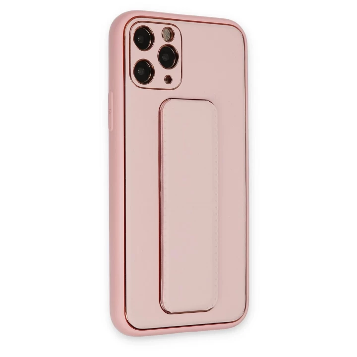 iPhone 11 Pro Max Kılıf Coco Deri Standlı Kapak - Pembe