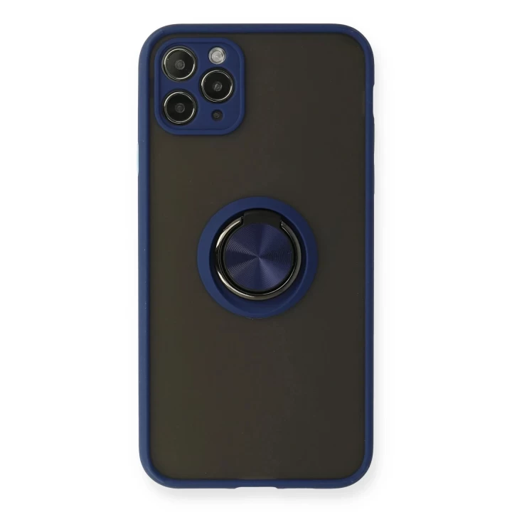 iPhone 11 Pro Max Kılıf Montreal Yüzüklü Silikon Kapak - Lacivert