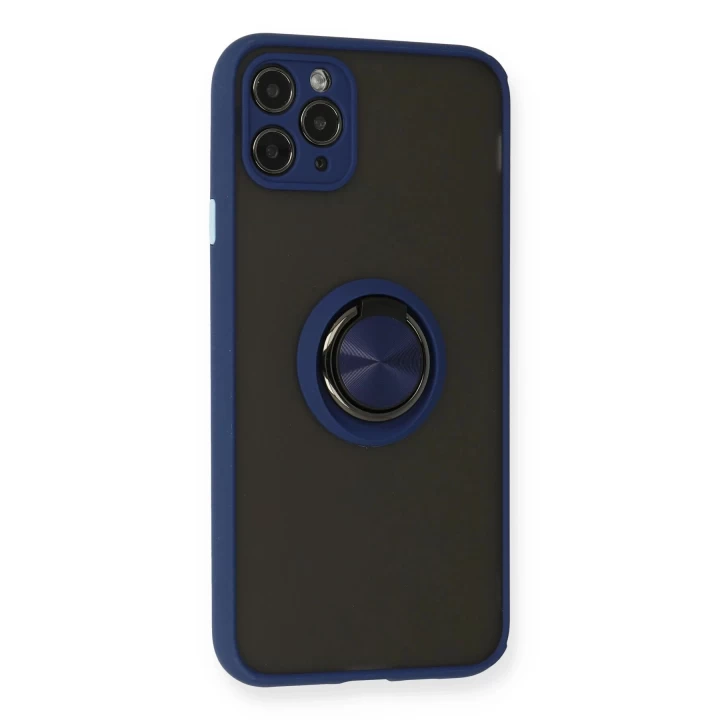 iPhone 11 Pro Max Kılıf Montreal Yüzüklü Silikon Kapak - Lacivert