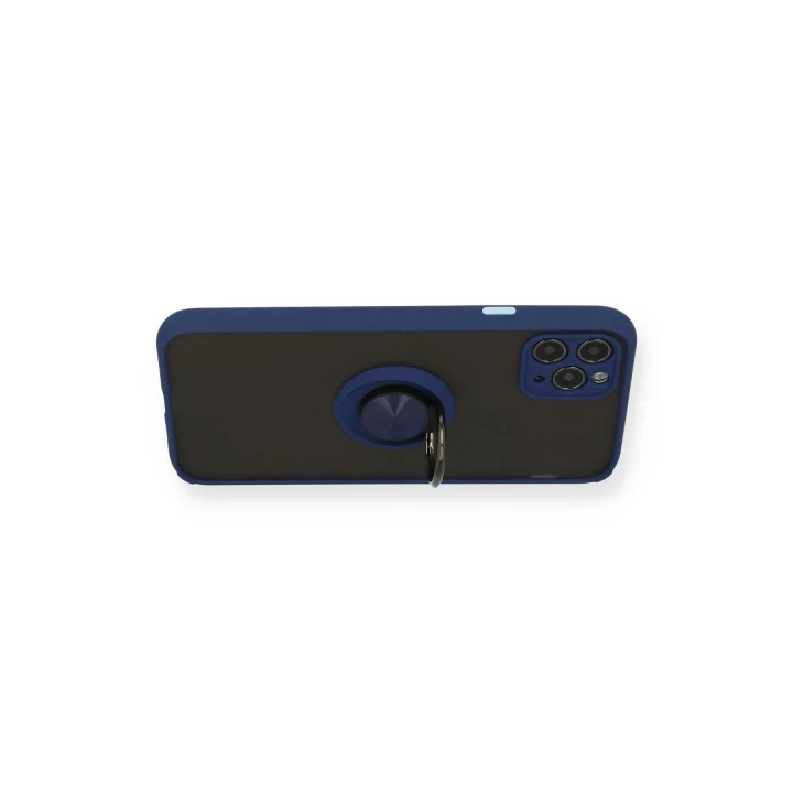 iPhone 11 Pro Max Kılıf Montreal Yüzüklü Silikon Kapak - Lacivert
