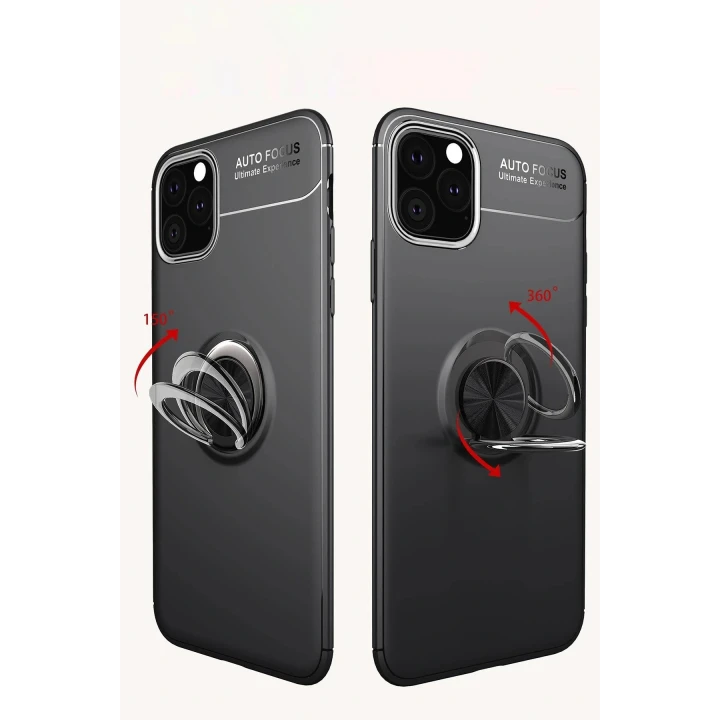 iPhone 11 Pro Max Kılıf Range Yüzüklü Silikon - Siyah-Gold