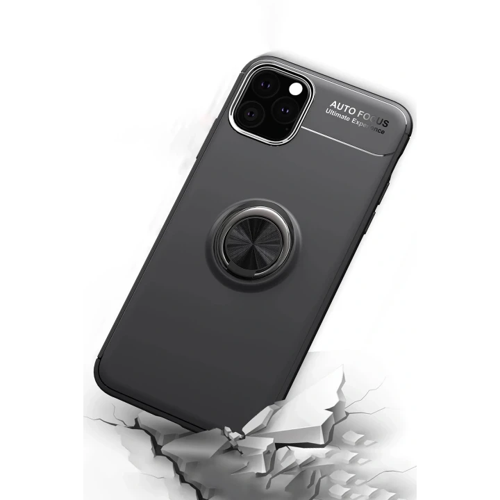 iPhone 11 Pro Max Kılıf Range Yüzüklü Silikon - Siyah-Kırmızı