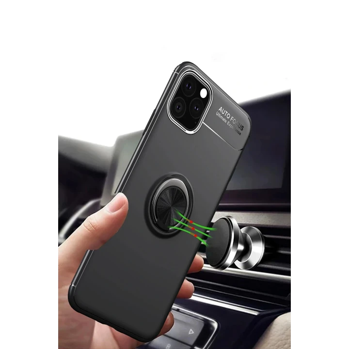 iPhone 11 Pro Max Kılıf Range Yüzüklü Silikon - Siyah-Kırmızı