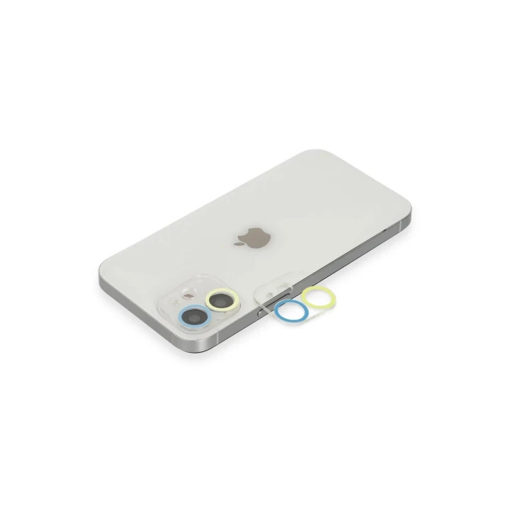 iPhone 11 Renkli Kamera Lens Koruma Cam - Sarı-Mavi