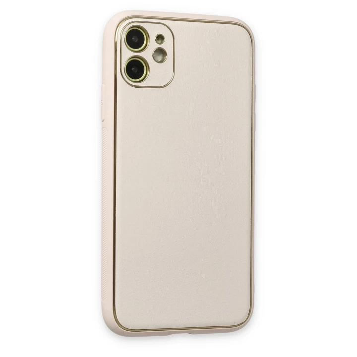 iPhone 12 Kılıf Coco Deri Silikon Kapak - Beyaz