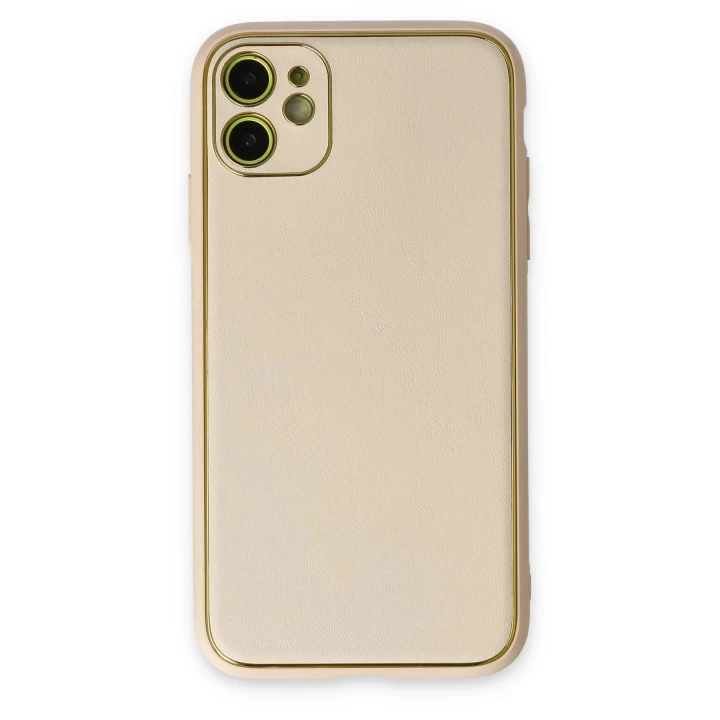 iPhone 12 Kılıf Coco Deri Silikon Kapak - Gold
