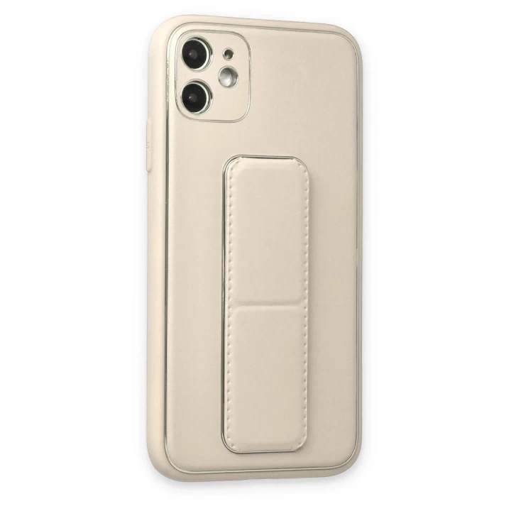 iPhone 12 Kılıf Coco Deri Standlı Kapak - Beyaz