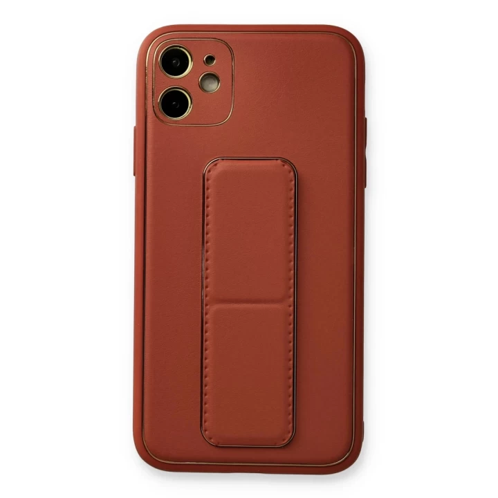 iPhone 12 Kılıf Coco Deri Standlı Kapak - Fuşya