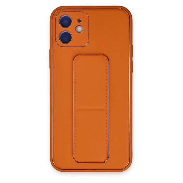 iPhone 12 Kılıf Coco Deri Standlı Kapak - Turuncu