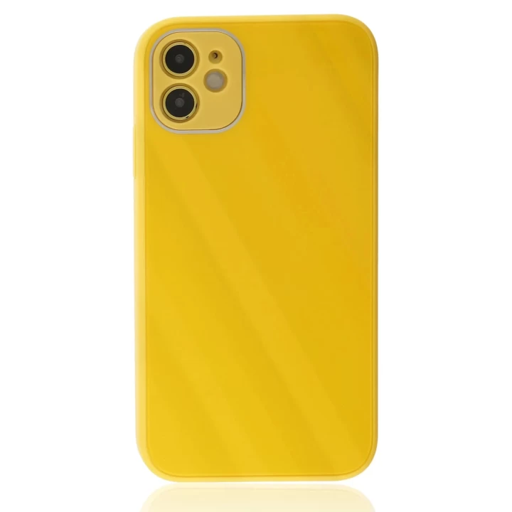 iPhone 12 Kılıf Glass Kapak - Sarı