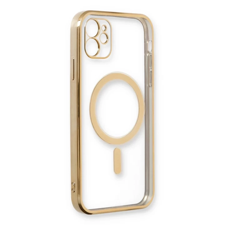 iPhone 12 Kılıf Magneticsafe Lazer Silikon - Gold