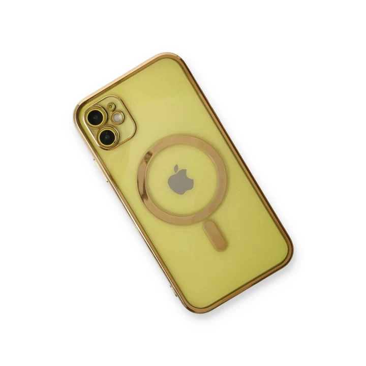 iPhone 12 Kılıf Magneticsafe Lazer Silikon - Gold