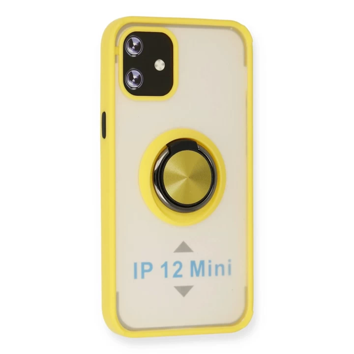 iPhone 12 Kılıf Montreal Yüzüklü Silikon Kapak - Sarı