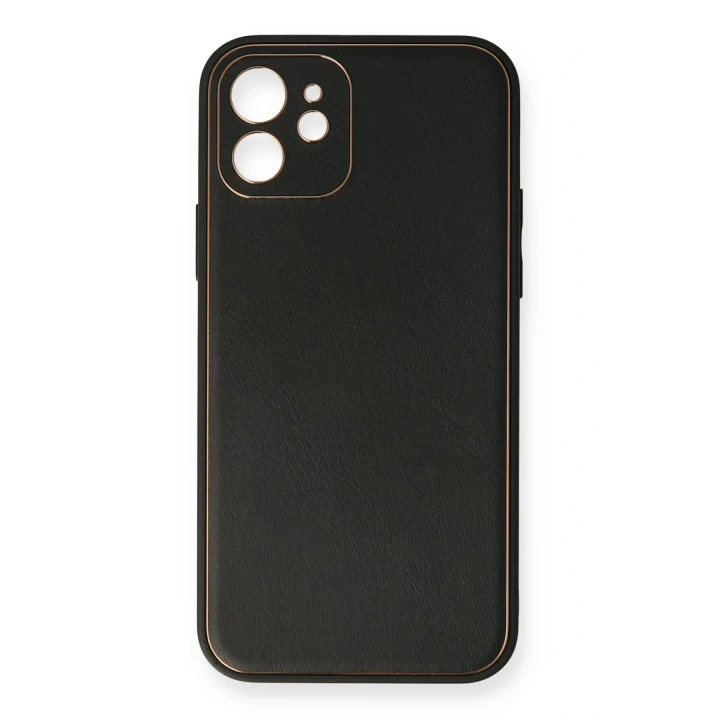 iPhone 12 Mini Kılıf Coco Deri Silikon Kapak - Siyah