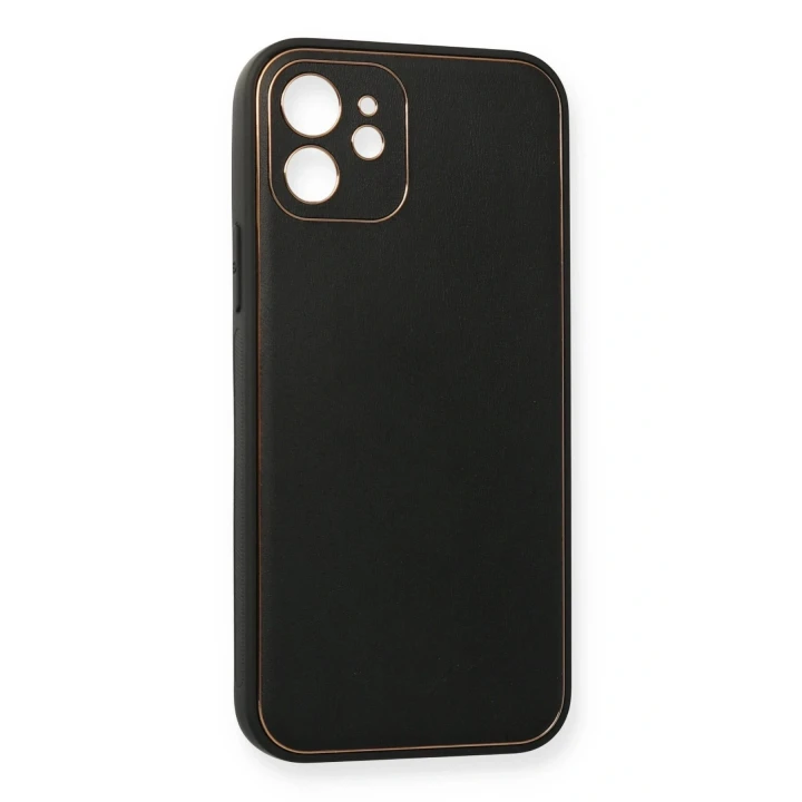 iPhone 12 Mini Kılıf Coco Deri Silikon Kapak - Siyah