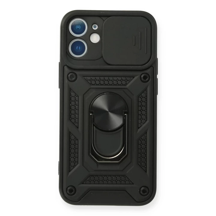 iPhone 12 Mini Kılıf Pars Lens Yüzüklü Silikon - Siyah