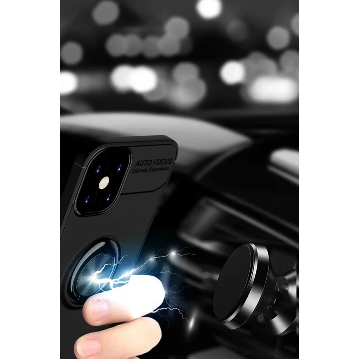 iPhone 12 Mini Kılıf Range Yüzüklü Silikon - Siyah-Mavi