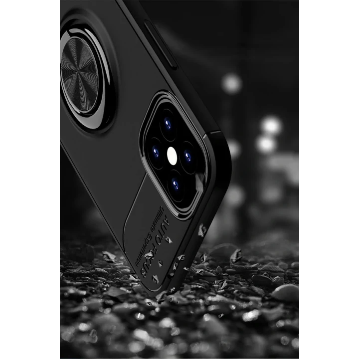 iPhone 12 Mini Kılıf Range Yüzüklü Silikon - Siyah-Mavi
