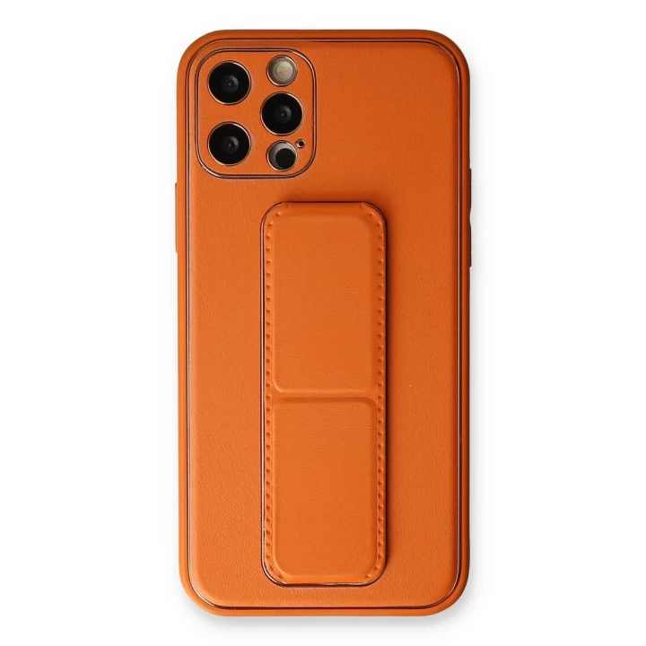 iPhone 12 Pro Kılıf Coco Deri Standlı Kapak - Turuncu