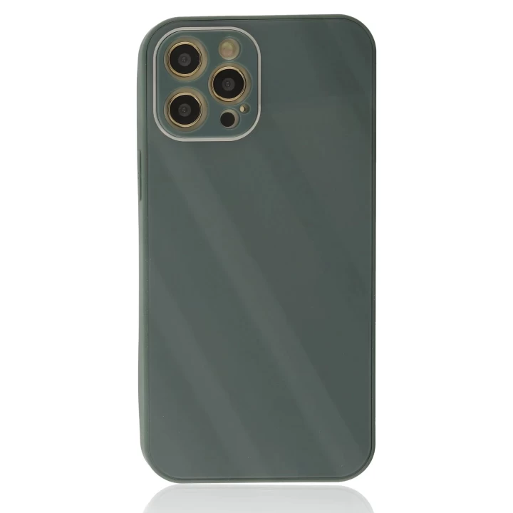 iPhone 12 Pro Kılıf Glass Kapak - Koyu Yeşil