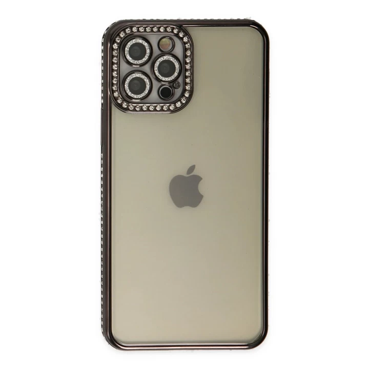 iPhone 12 Pro Kılıf Joke Taşlı Silikon - Siyah
