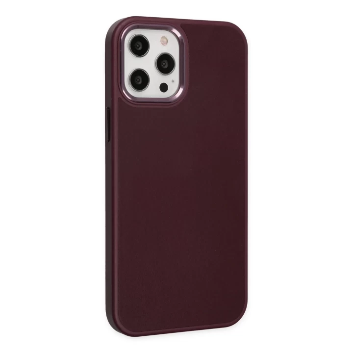 iPhone 12 Pro Max Kılıf Asya Deri Silikon - Mürdüm
