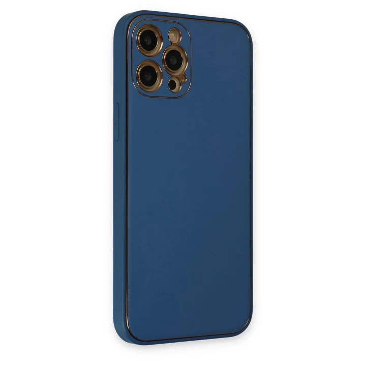 iPhone 12 Pro Max Kılıf Coco Deri Silikon Kapak - Açık Mavi