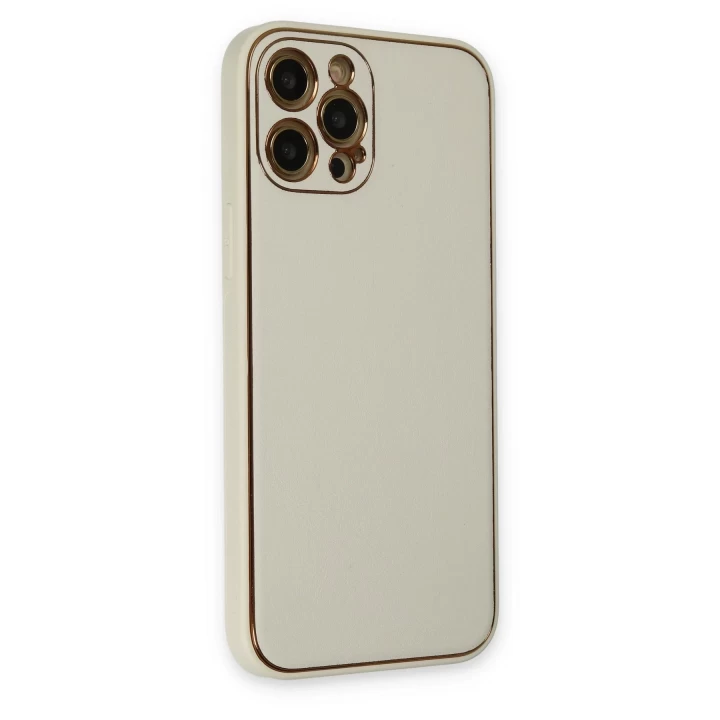 iPhone 12 Pro Max Kılıf Coco Deri Silikon Kapak - Beyaz