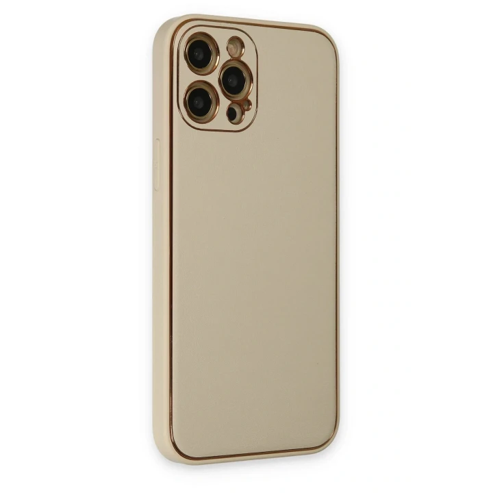 iPhone 12 Pro Max Kılıf Coco Deri Silikon Kapak - Gold