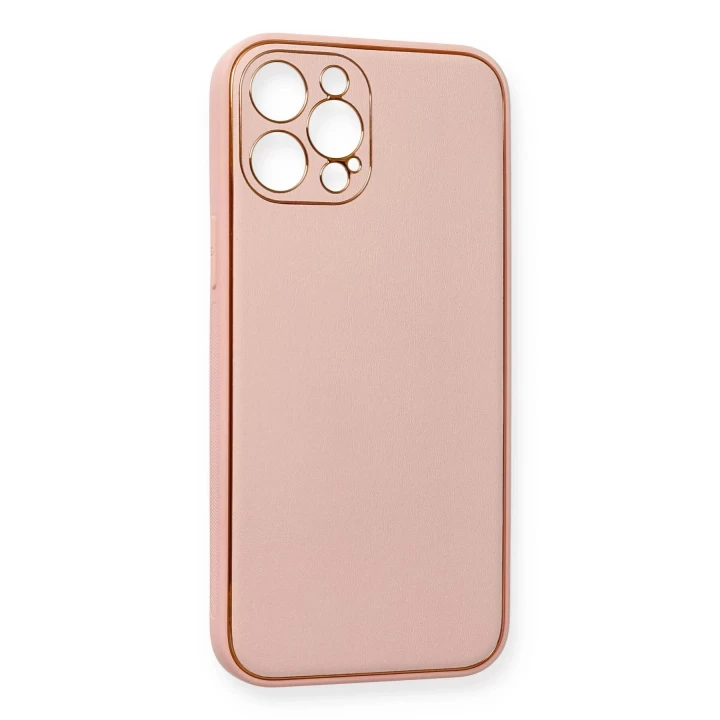 iPhone 12 Pro Max Kılıf Coco Deri Silikon Kapak - Pembe